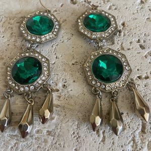 Emerald/rhinestone dangle earrings